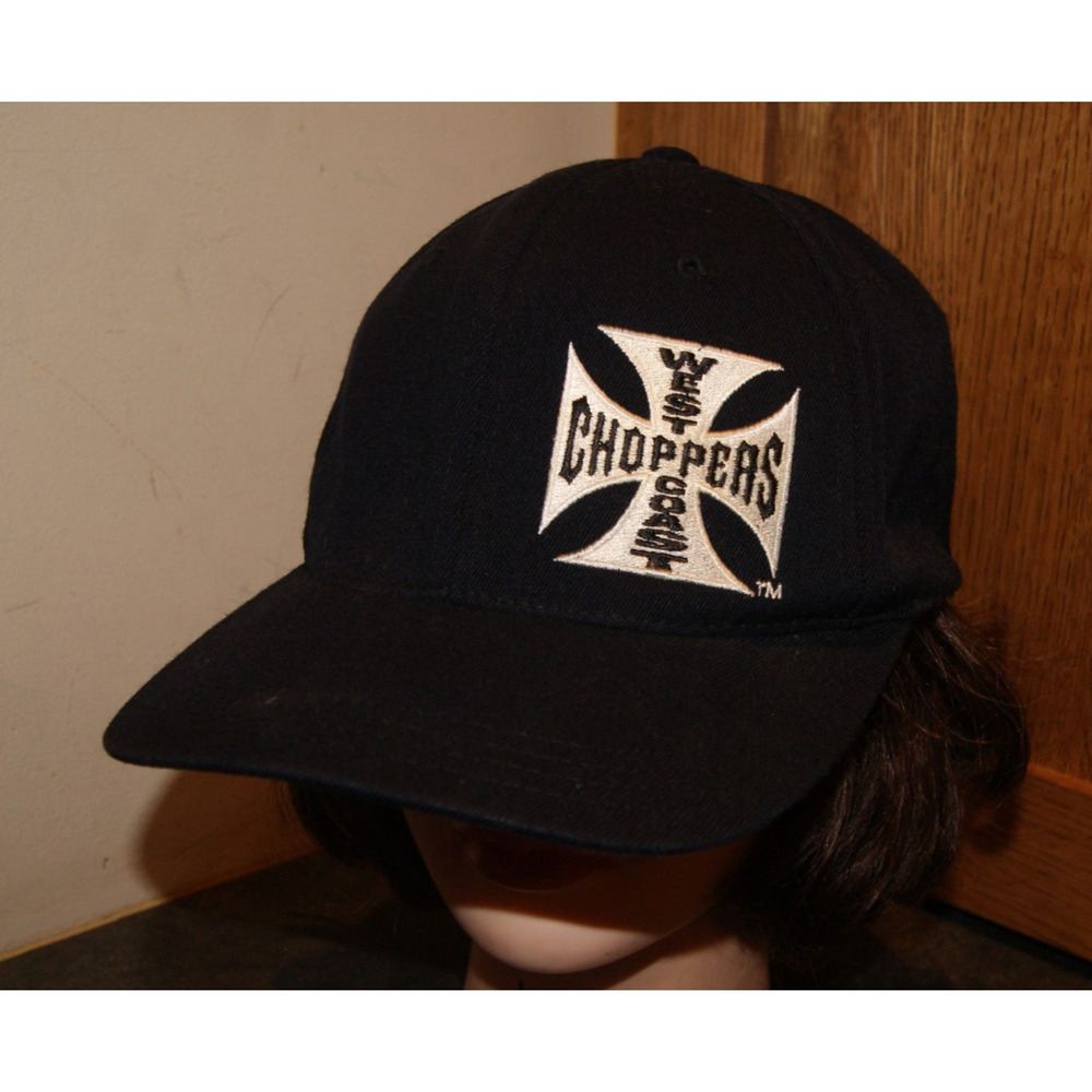 VTG Y2K West Coast Choppers Jesse James Black OSFA Fitted Hat Cap Iron Cross
